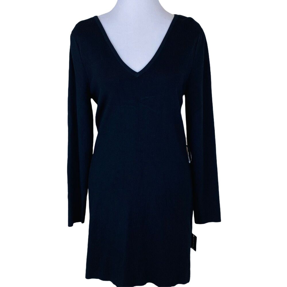 INC International Concepts Black Tunic Sweater Large V-Neck Long Sleeve No Belt - Picture 11 of 11